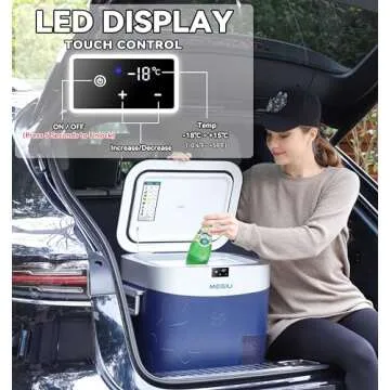 Megiu Car Refrigerator, Portable Car Fridge 12V Refrigerator 23 Quart (22 Liter) Freezer Compressor Cooler 12V/24V DC 110～240 V AC for Outdoor, Camping, Travel, Home Use -18℃~+15℃ (Blue)