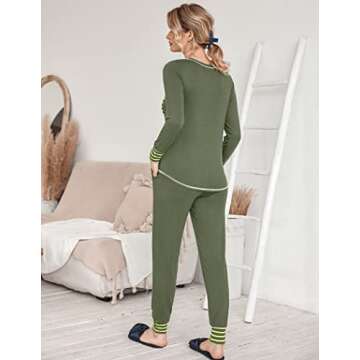 Ekouaer Pajamas Women's Long Sleeve Pj Set Soft 2 Piece Loungewear Sleepwear with Jogger Pants Army Green,L