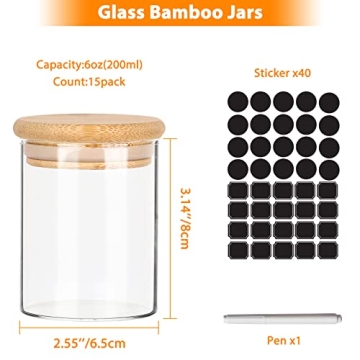 Elegant 6 oz Glass Spice Jars with Bamboo Lids for Kitchen