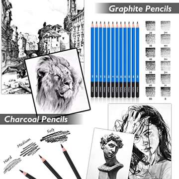 Caliart 176PCS Art Supplies Sketching Kit with 100 Sheets 3-Color Sketch Book, Graphite Colored Charcoal Watercolor & Metallic Pencils, School Supplies Gifts for Artists Adults Teens Girls Boys Kids