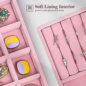 ProCase Stackable Jewelry Organizer Trays for Drawers, Jewelry Drawer Inserts Container Display Case Storage for Earring Necklace Rings Bracelet with Removable Dividers -Dustypink, 4 Layers