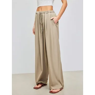 CIDER Elastic Waist Wide Leg Trousers in Khaki for Stylish Comfort