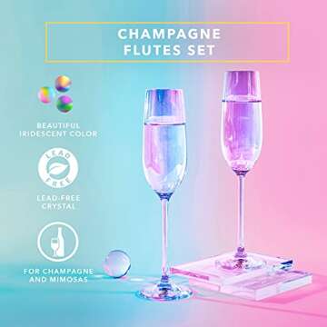 Dragon Glassware Champagne Flutes Glass - 8 oz Iridescent Crystal Champagne Glasses Set of 2 - Mimos...