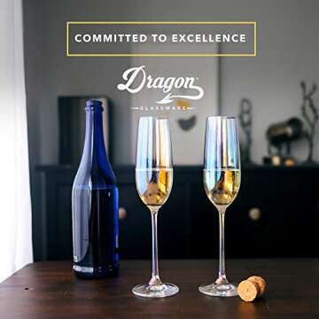 Dragon Glassware Champagne Flutes Glass - 8 oz Iridescent Crystal Champagne Glasses Set of 2 - Mimosa and Cocktail Drinkware - Unique and Fun Barware Gift