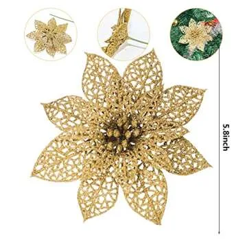 Crazy Night 12Pcs Gold Glitter Poinsettia Artificial Flowers,Christmas Tree Decorations,Wedding Xmas...