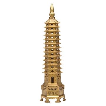 BRASSTAR Brass Feng Shui Statue Wenchang Pagoda Layer 13 Tower 11.8” Length Sculpture Office Home ...