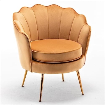 Container Furniture Direct Velvet Barrel Accent Chair with Scalloped Silhouette and Gold Metal Legs,...
