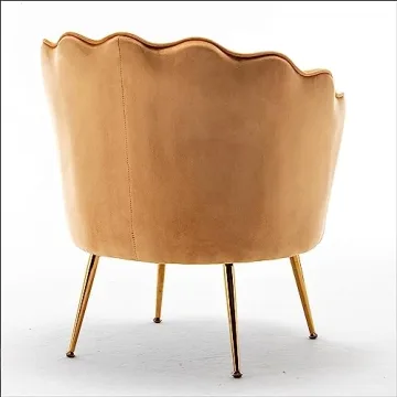 Velvet Barrel Accent Chair with Scalloped Back and Gold Legs