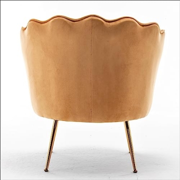 Velvet Barrel Accent Chair with Scalloped Back and Gold Legs
