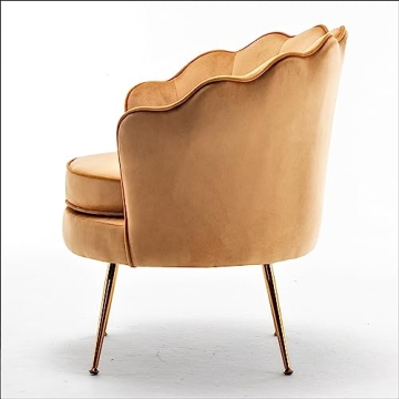 Velvet Barrel Accent Chair with Scalloped Back and Gold Legs