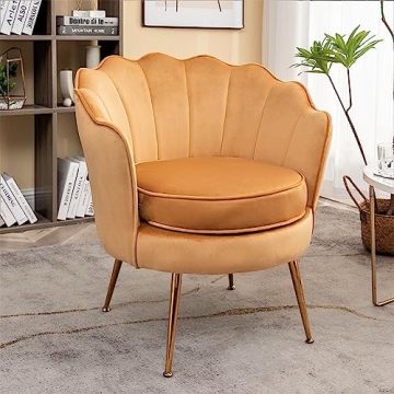 Velvet Barrel Accent Chair with Scalloped Back and Gold Legs