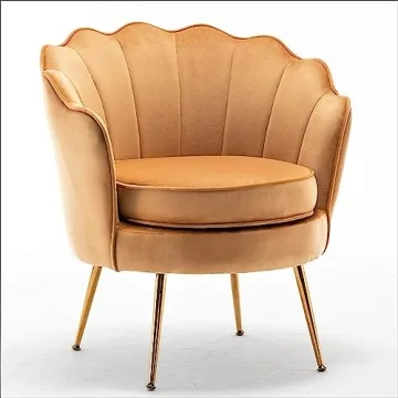 Velvet Barrel Accent Chair with Scalloped Back and Gold Legs