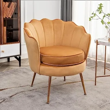 Velvet Barrel Accent Chair with Scalloped Back and Gold Legs