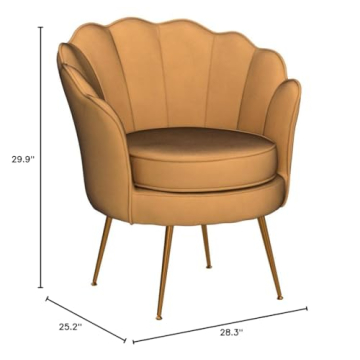 Velvet Barrel Accent Chair with Scalloped Back and Gold Legs