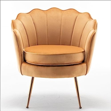 Velvet Barrel Accent Chair with Scalloped Back and Gold Legs