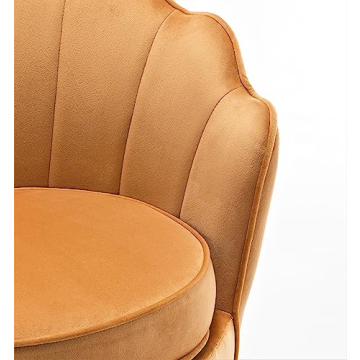 Velvet Barrel Accent Chair with Scalloped Back and Gold Legs