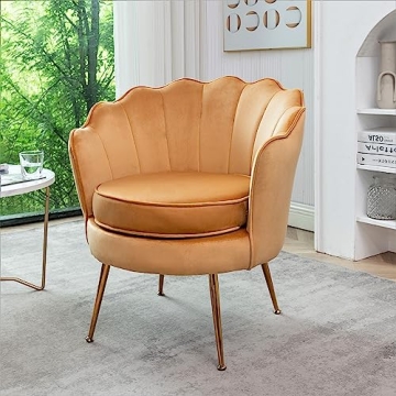 Velvet Barrel Accent Chair with Scalloped Back and Gold Legs
