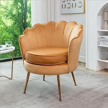 Velvet Barrel Accent Chair with Scalloped Back and Gold Legs