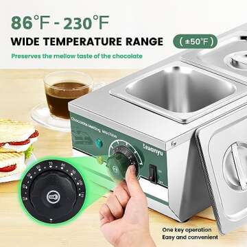 Huanyu Chocolate Tempering Machine: 6.6LBs Dual-Pot Stainless Steel Melting Machine for Perfect Choc...