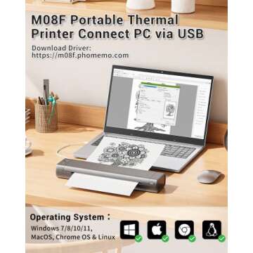 Phomemo M08F Portable Printers Wireless for Travel, Thermal Printer Support 8.5" X 11" US Letter, Bluetooth Inkless Printer Compatible with iOS, Android, Laptop for Travel, Office, Home