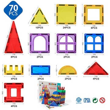 MAGBLOCK Magnetic Blocks - 70 Colorful Building Tiles for Kids