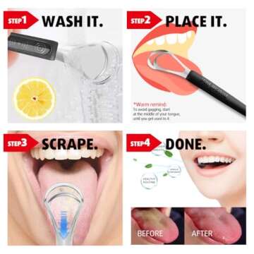 Cbiumpro 4-Pack Tongue Scraper for Adults & Kids, Stainless Steel Tongue Cleaner with Travel Case, Reduce Bad Breath