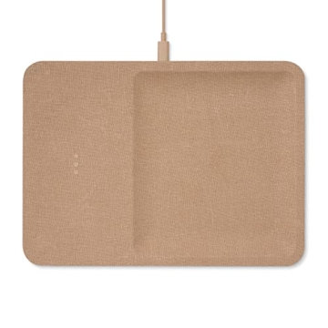 Courant Catch:3 Belgian Linen Wireless Charging Station and Valet Tray (Camel) - Compatible with iPhone 16, 15, 14, 13, 12, 11, X, SE, Galaxy S24, S23, S22, S21, S20, Note, AirPods/Pro