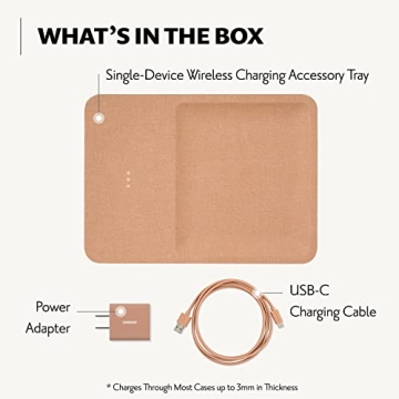 Courant Catch:3 Belgian Linen Wireless Charging Station and Valet Tray (Camel) - Compatible with iPhone 16, 15, 14, 13, 12, 11, X, SE, Galaxy S24, S23, S22, S21, S20, Note, AirPods/Pro