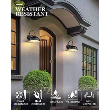 Dusk to Dawn Outdoor Lighting, HWH Modern Porch Lights Outdoor Wall, Exterior Gooseneck Barn Wall Sconce with Hammered Metal Shade, Black Finish, 5HZG70B-PC BK