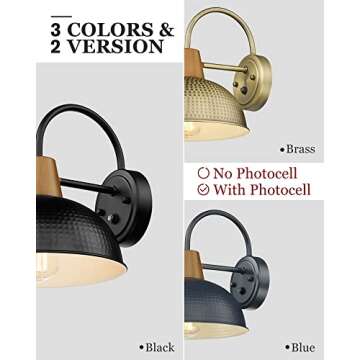 Dusk to Dawn Outdoor Lighting, HWH Modern Porch Lights Outdoor Wall, Exterior Gooseneck Barn Wall Sconce with Hammered Metal Shade, Black Finish, 5HZG70B-PC BK