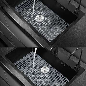 AWOKE Sink Protectors for Kitchen Sink - 29"x 15.35" Sink Mat - Heat-resistant Easy-clean Silicone Sink Mat - for Protection of Stainless Steel Sink - with 3 Reserved Holes (Grey)