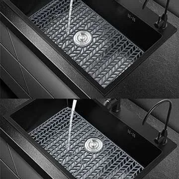 AWOKE Sink Protectors for Kitchen Sink - 29"x 15.35" Sink Mat - Heat-resistant Easy-clean Silicone Sink Mat - for Protection of Stainless Steel Sink - with 3 Reserved Holes (Grey)