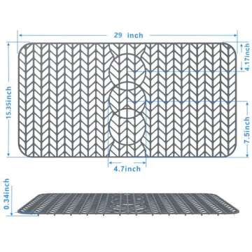 AWOKE Sink Protectors for Kitchen Sink - 29"x 15.35" Sink Mat - Heat-resistant Easy-clean Silicone Sink Mat - for Protection of Stainless Steel Sink - with 3 Reserved Holes (Grey)