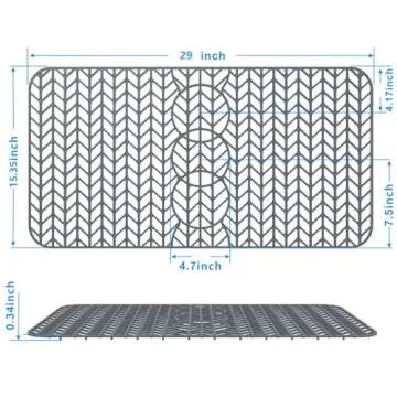 AWOKE Sink Protectors for Kitchen Sink - 29"x 15.35" Sink Mat - Heat-resistant Easy-clean Silicone Sink Mat - for Protection of Stainless Steel Sink - with 3 Reserved Holes (Grey)