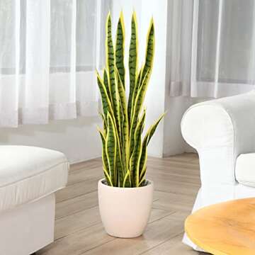 FOPAMTRI Artificial Snake Plant 38 Inch Fake Sansevieria, Perfect Faux Plants for Home Garden Office Store Decoration, 32 Leaves (38 Inch, 1 Pack, Yellow)
