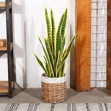 FOPAMTRI Artificial Snake Plant 38 Inch Fake Sansevieria, Perfect Faux Plants for Home Garden Office Store Decoration, 32 Leaves (38 Inch, 1 Pack, Yellow)