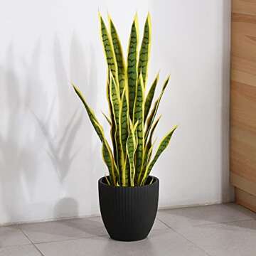 FOPAMTRI Artificial Snake Plant 38 Inch Fake Sansevieria, Perfect Faux Plants for Home Garden Office Store Decoration, 32 Leaves (38 Inch, 1 Pack, Yellow)