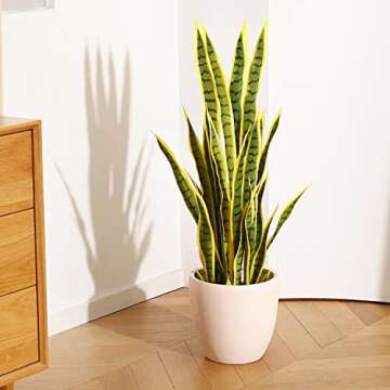FOPAMTRI Artificial Snake Plant 38 Inch Fake Sansevieria, Perfect Faux Plants for Home Garden Office Store Decoration, 32 Leaves (38 Inch, 1 Pack, Yellow)