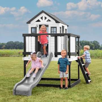Backyard Discovery Sweetwater Heights Elevated Cedar Wooden Playhouse with Slide and Deck