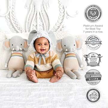 Cuddle + Kind Evan The Elephant Little 13" Hand-Knit Doll – 1 Doll = 10 Meals, Fair Trade, Heirloo...