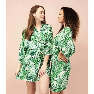 ModParty Palm Leaf Robe | Bridesmaid, Wedding Party, & Honeymoon Getting Ready Robes | Tropical Beach and Pool Swimsuit Cover up | Destination Wedding Lightweight Kimono Style Wrap