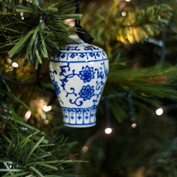 Bandwagon Mini Ginger Jar Ornaments - Set of 4 Porcelain Hanging Chinoiserie Vase Vintage Christmas Decorations, Blue/White