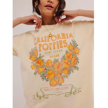 Oversized Vintage Flower Graphic Tees for Women