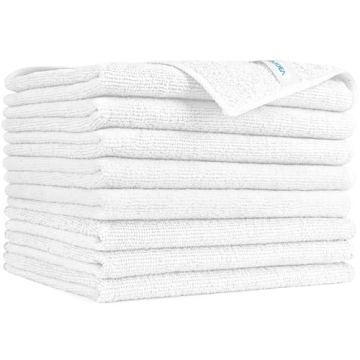 AIDEA White Microfiber Cleaning Cloths-8PK, Soft Absorbent Cleaning Rags, Lint-Free Streak-Free Micr...