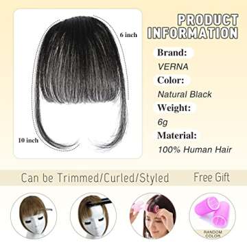 VERNA Bangs Hair Clip in Bangs - 100% Real Human Hair Bangs Clip in Hair Extensions, Easy to Use Fak...