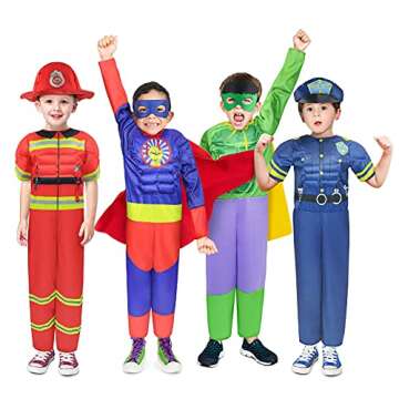 Teuevayl Boys Muscle Chest Dress up Costumes Trunk with Superhero, Policeman, Fireman Costume, Kids ...