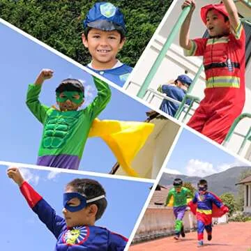 Teuevayl Boys Muscle Chest Dress up Costumes Trunk with Superhero, Policeman, Fireman Costume, Kids Pretend Role Play Costumes Set, Boys Dress up Clothes for Kids Ages 3 4 5 6 7