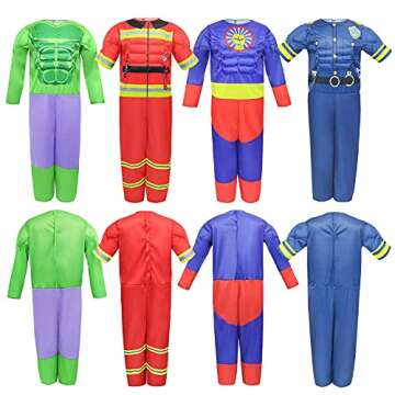 Teuevayl Boys Muscle Chest Dress up Costumes Trunk with Superhero, Policeman, Fireman Costume, Kids Pretend Role Play Costumes Set, Boys Dress up Clothes for Kids Ages 3 4 5 6 7