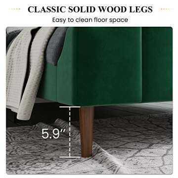 SHA CERLIN Wood Queen Size Bed Frame with Modern Curved Velvet Wingback Headboard/Heavy Duty Platform Bed with Strong Wood Slat Support/Green