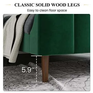 SHA CERLIN Wood Queen Size Bed Frame with Modern Curved Velvet Wingback Headboard/Heavy Duty Platform Bed with Strong Wood Slat Support/Green